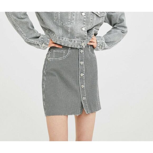 Zara Houndstooth Denim Mini Skirt Women Small Y2K 90s 80s coquette Flattering - Picture 1 of 6
